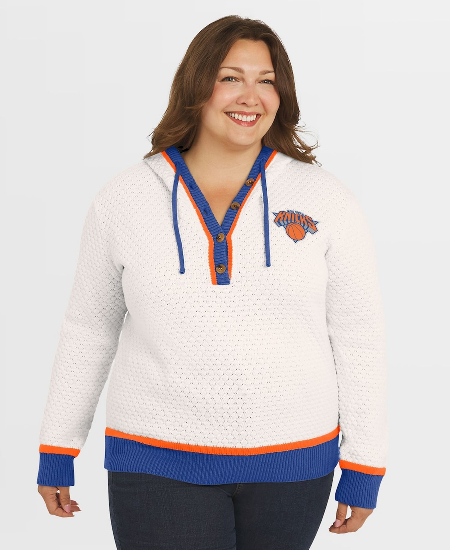 Women's Cream New York Knicks Plus Size Hoodie Sweater