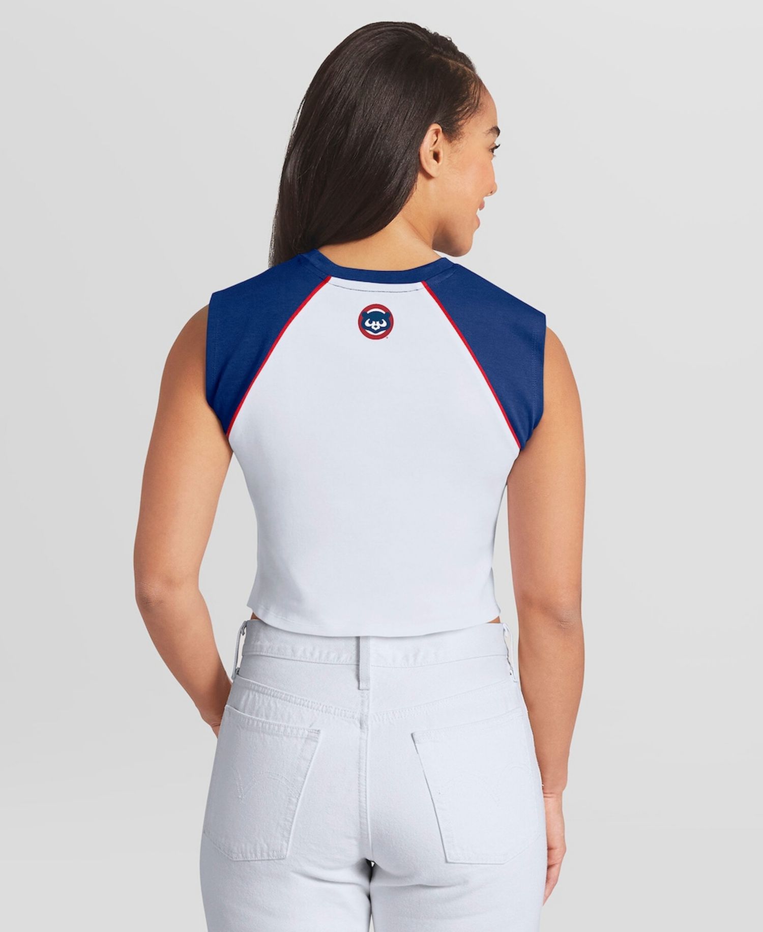 Women's White Chicago Cubs Cooperstown Cropped Raglan Tank Top