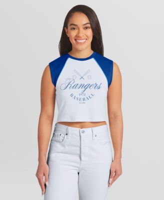Women's White Texas Rangers Cooperstown Cropped Raglan Tank Top