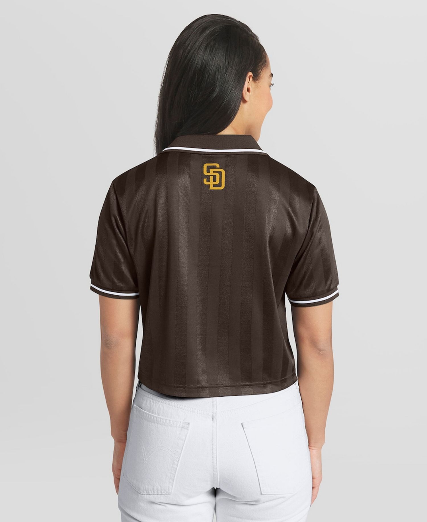 Women's Brown San Diego Padres Cropped V-Neck Polo Shirt