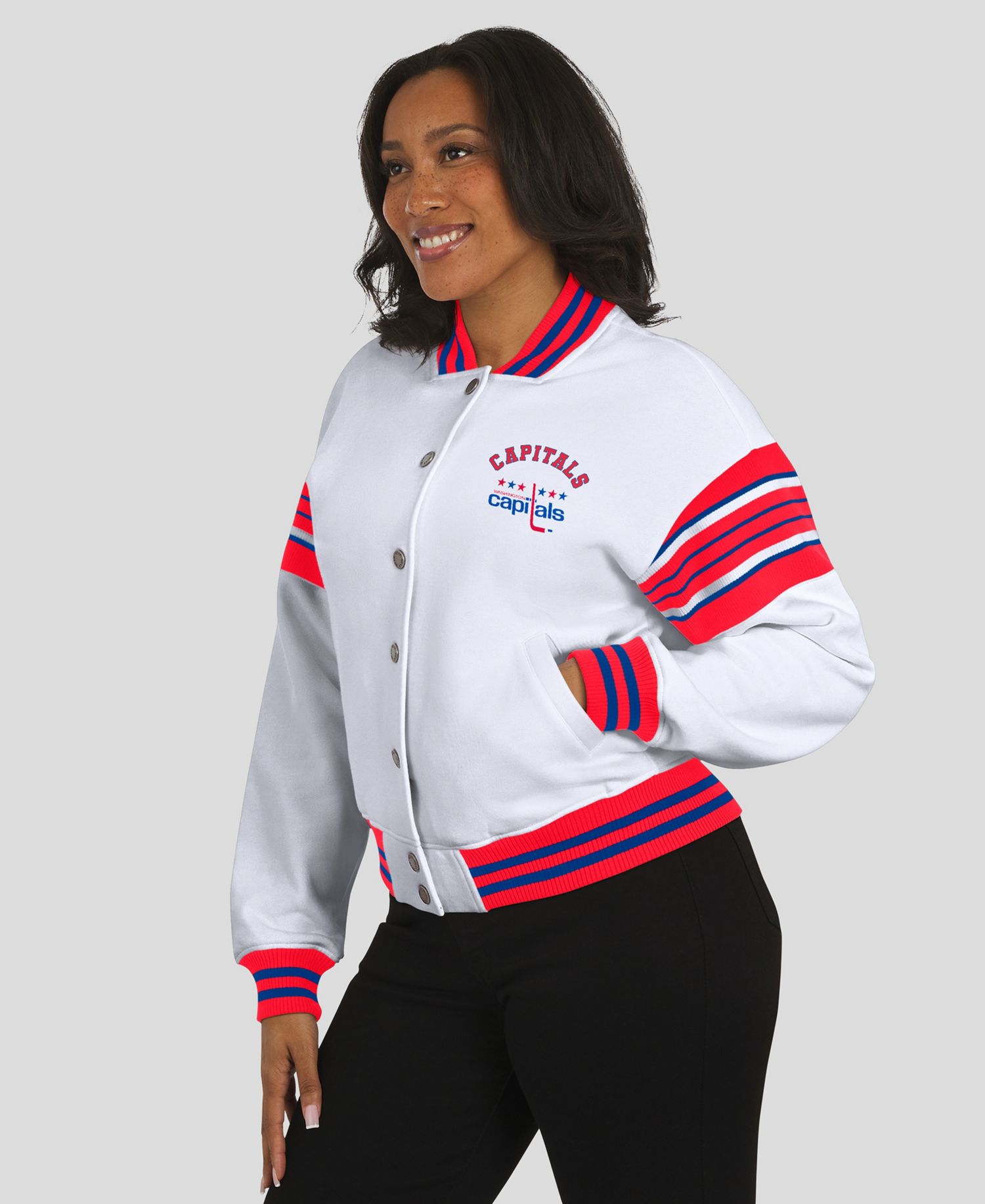 Women's White/Red Washington Capitals Full-Snap Fleece Sweatshirt Jacket