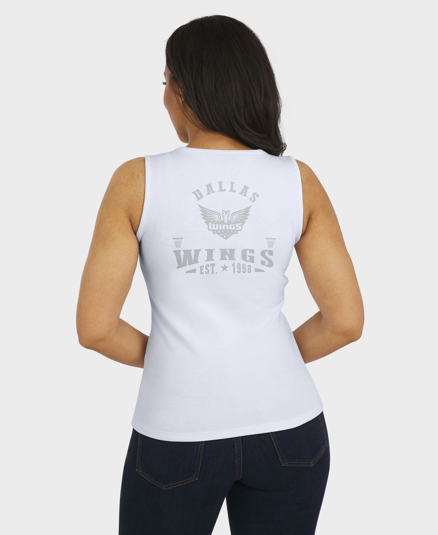 Women's White Dallas Wings Rib-Knit Henley Tank Top