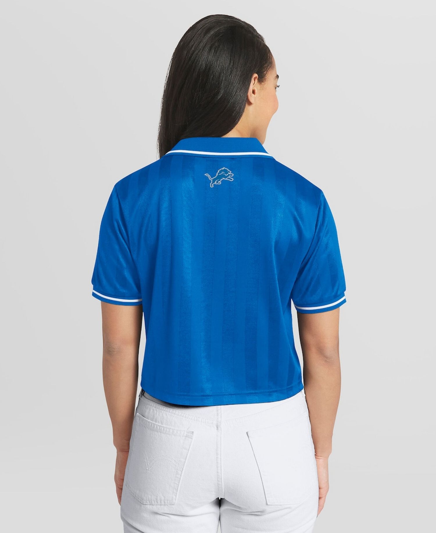 Women's Blue Detroit Lions Cropped Jersey Polo Shirt
