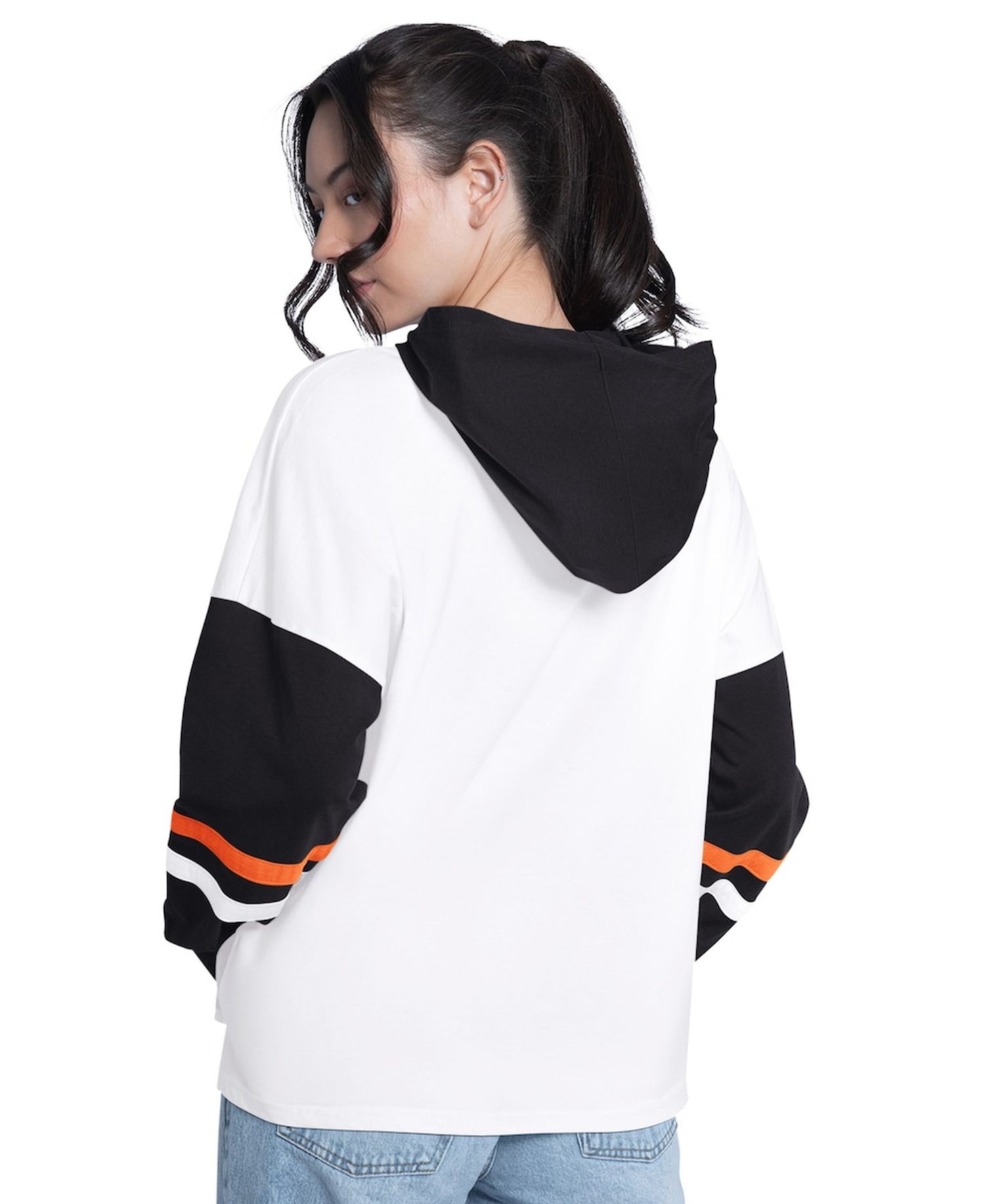 Women's White/Black San Francisco Giants Key Player Oversized Hooded Long Sleeve T-Shirt