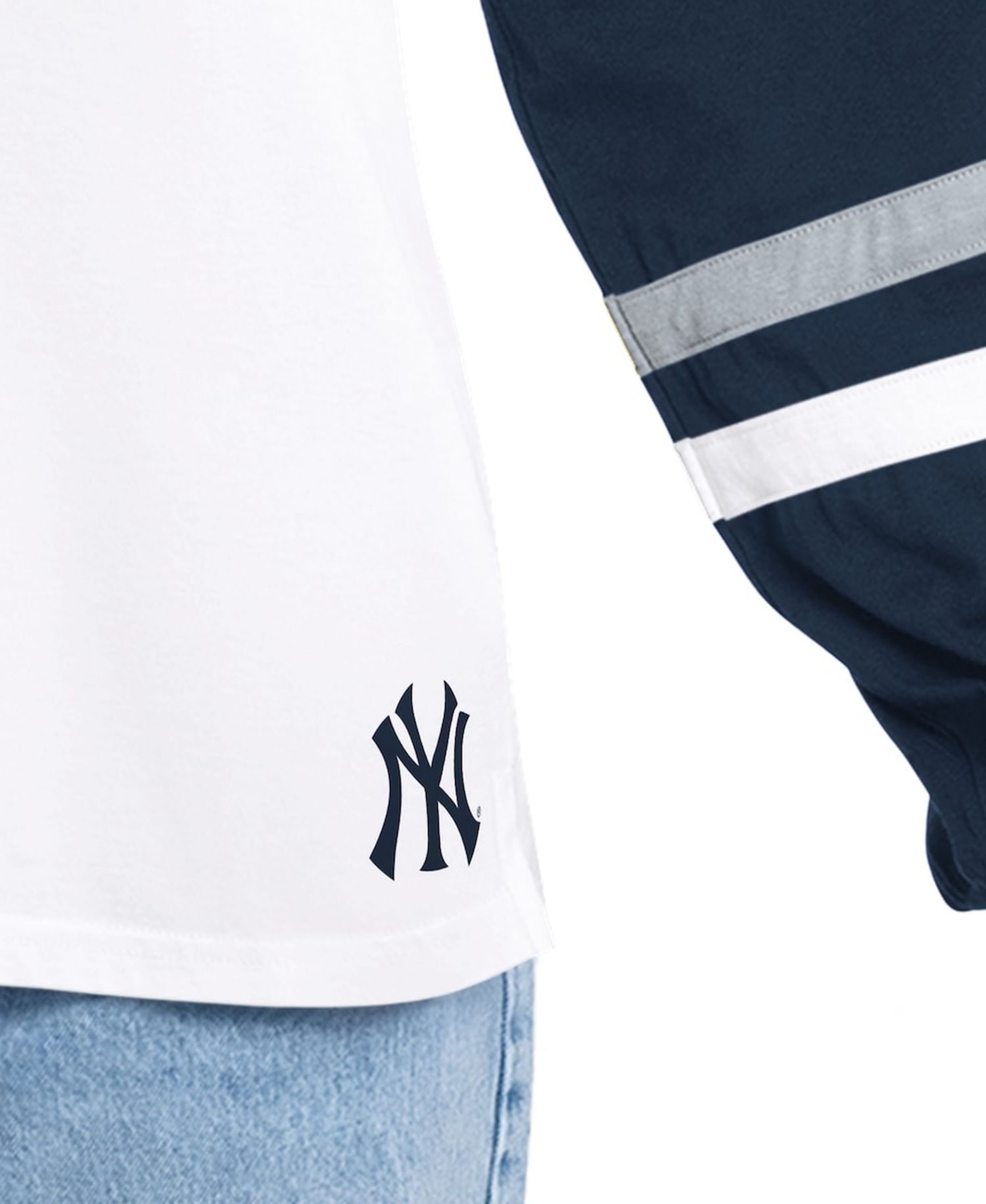 Women's White/Navy New York Yankees Key Player Oversized Hooded Long Sleeve T-Shirt