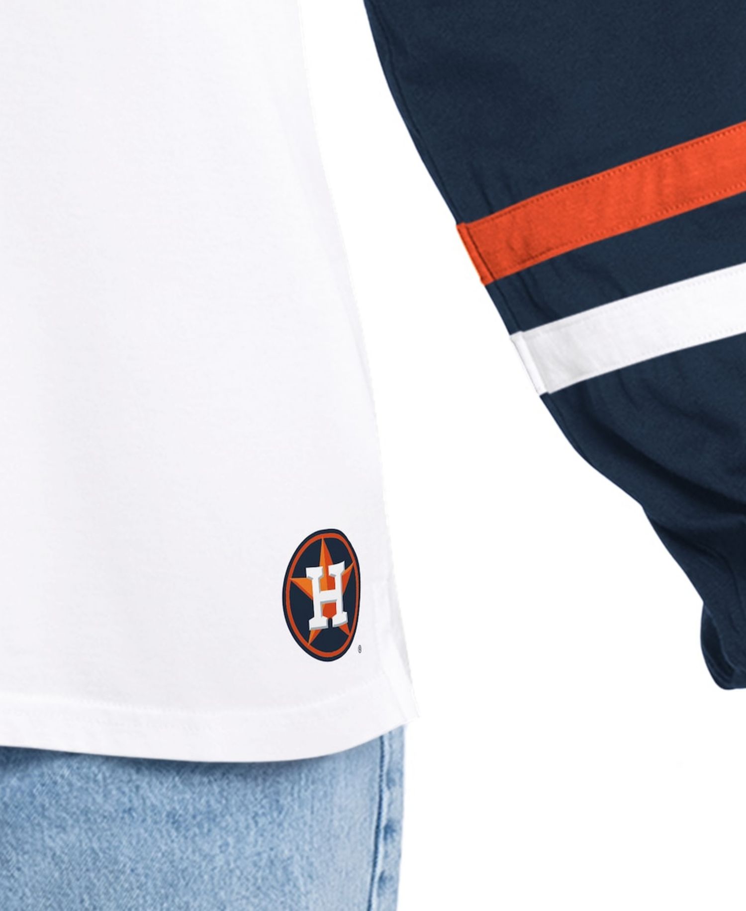 Women's White/Navy Houston Astros Key Player Oversized Hooded Long Sleeve T-Shirt