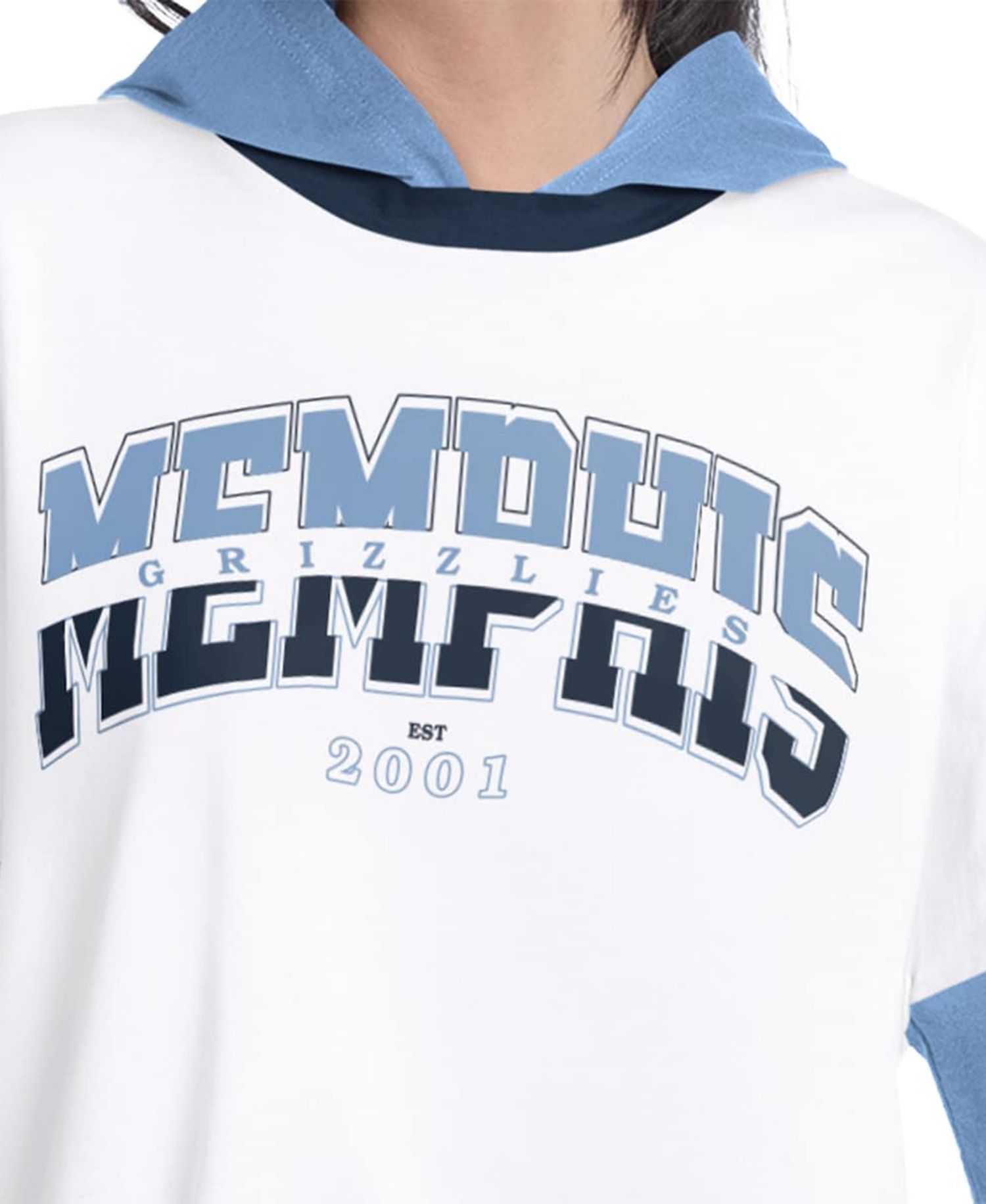 Women's White/Blue Memphis Grizzlies Key Player Oversized Hooded Long Sleeve T-Shirt