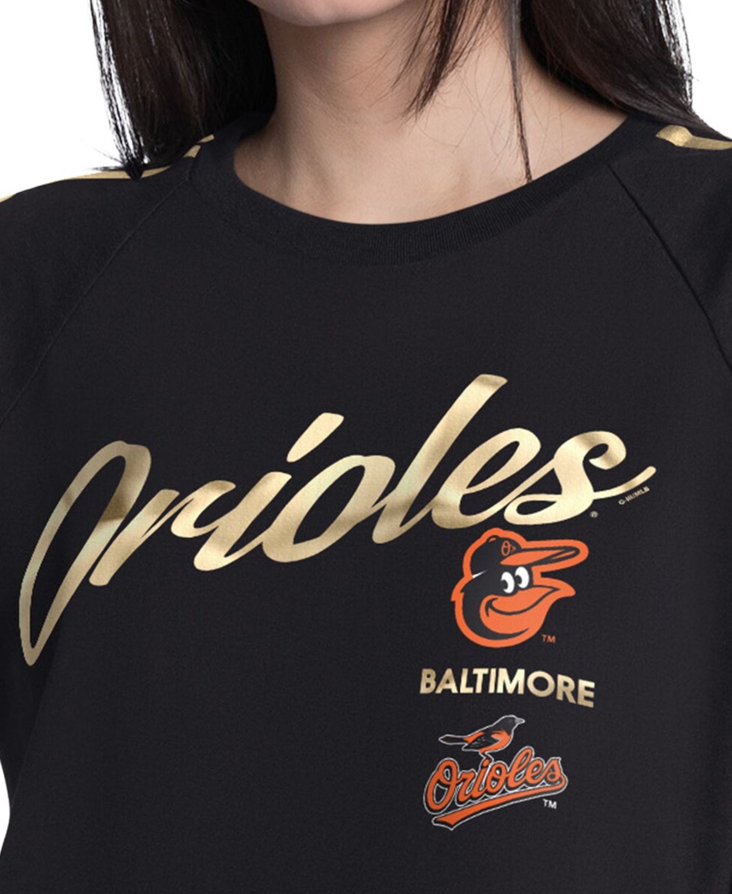 Women's Black Baltimore Orioles Classic Play Cropped Raglan T-Shirt
