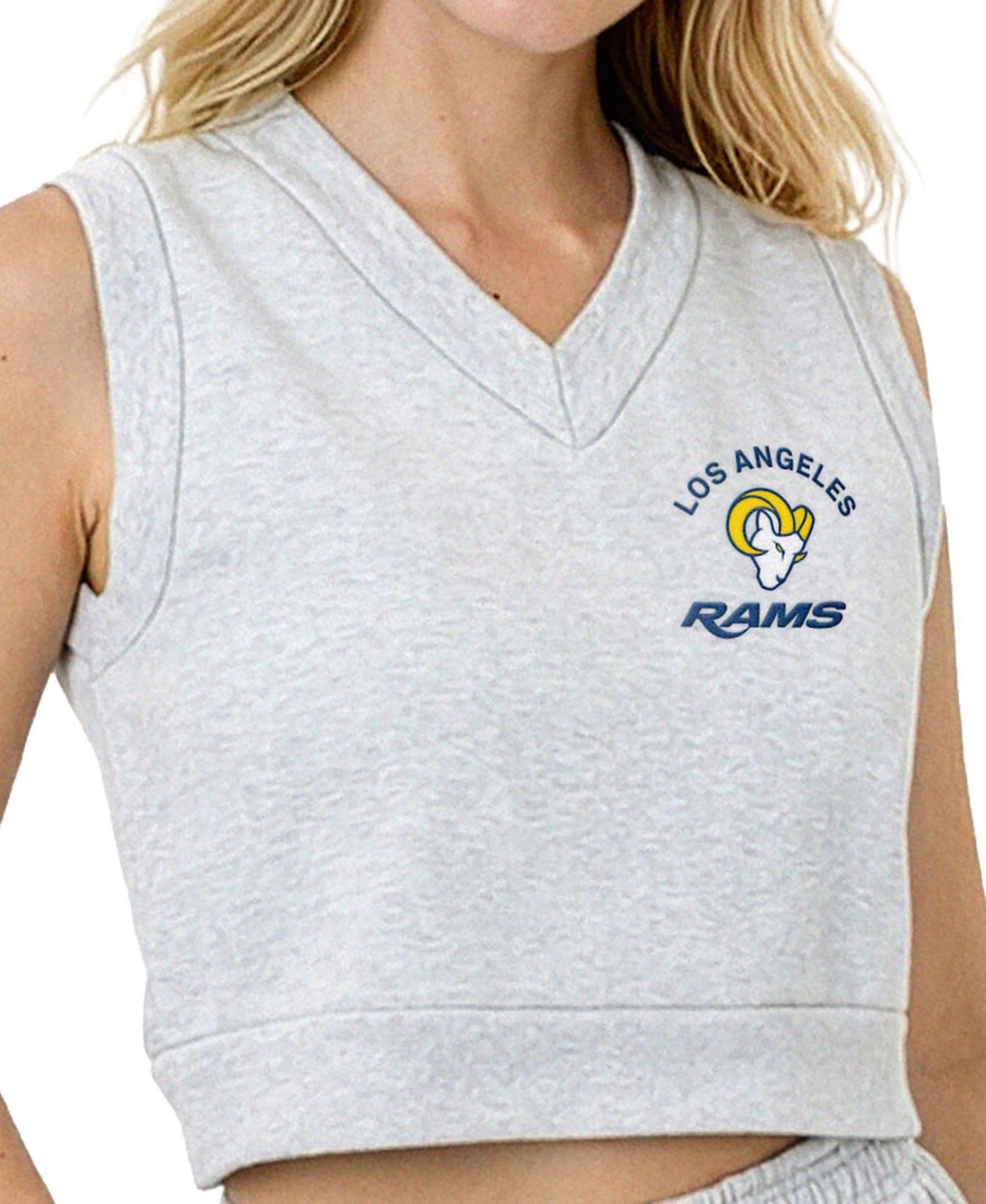 Women's Ash Los Angeles Rams Cropped Fleece V-Neck Vest