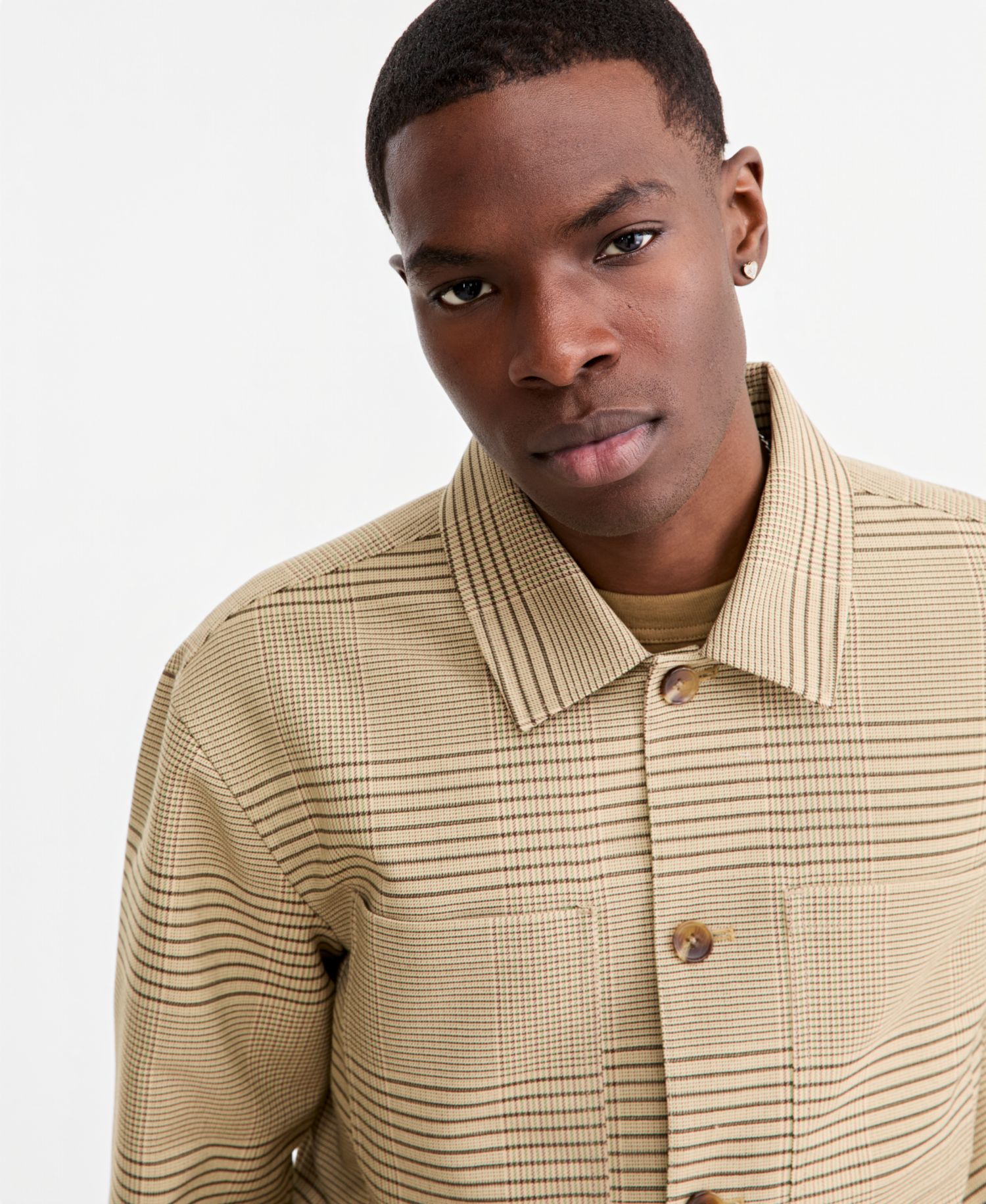 Men's Glen Plaid Relaxed-Fit Stretch Overshirt