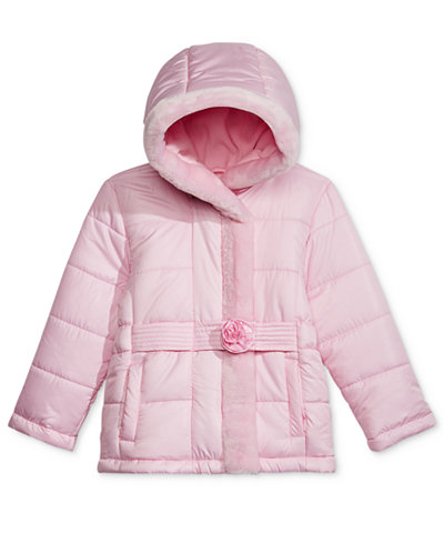 S. Rothschild Rosette Puffer Jacket with Faux Fur Trim, Toddler Girls (2-6X) & Little Girls (2-7)