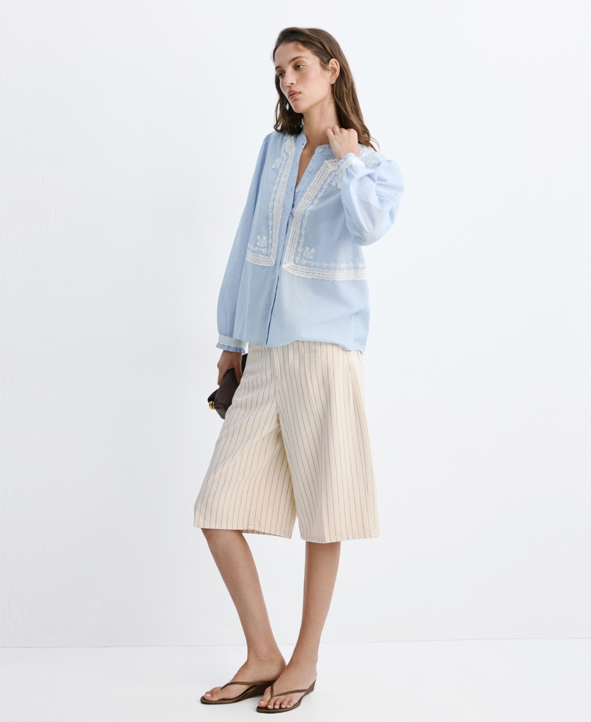 Mango Women's Gathered Details Embroidered Shirt