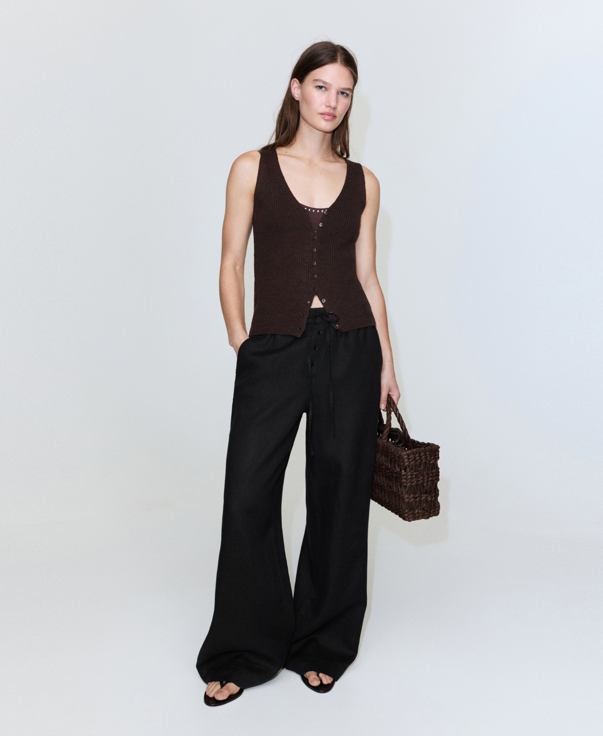 Mango Women's Buttons Linen Pants