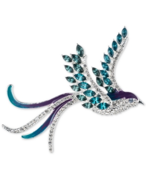 Shop Anne Klein Gold-tone Crystal Bird Pin, Created For Macy's In Blue