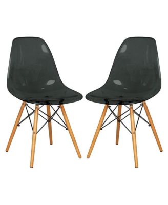 Cresco Modern Molded Acrylic Dining Chair Set of 2 with Eiffel Base and Beech Wood Dowel Legs Ergonomic Curved Seat Accent Side Chair
