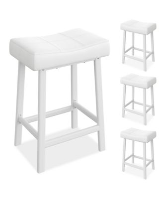 Set of 4 Counter Height Bar Stools with Upholstered Saddle Seats and PU Leather Cushions