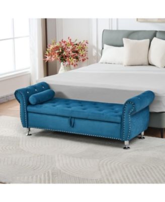 Storage Bench for Bedroom, Velvet End of Bed Bench, with Button Tufted Design, Upholstered Storage Ottoman, for Bedroom, Entryway