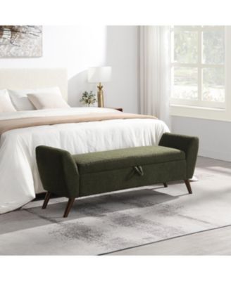 60 Inch Modern Storage Bench, with Mid-Centruy Wood Legs, Hidden Storage, Comfort Padded Seat