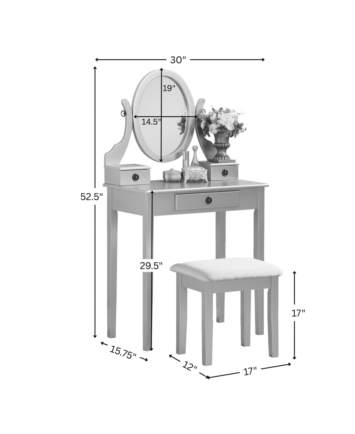 Rainsken Wood Makeup Vanity Desk and Stool Set