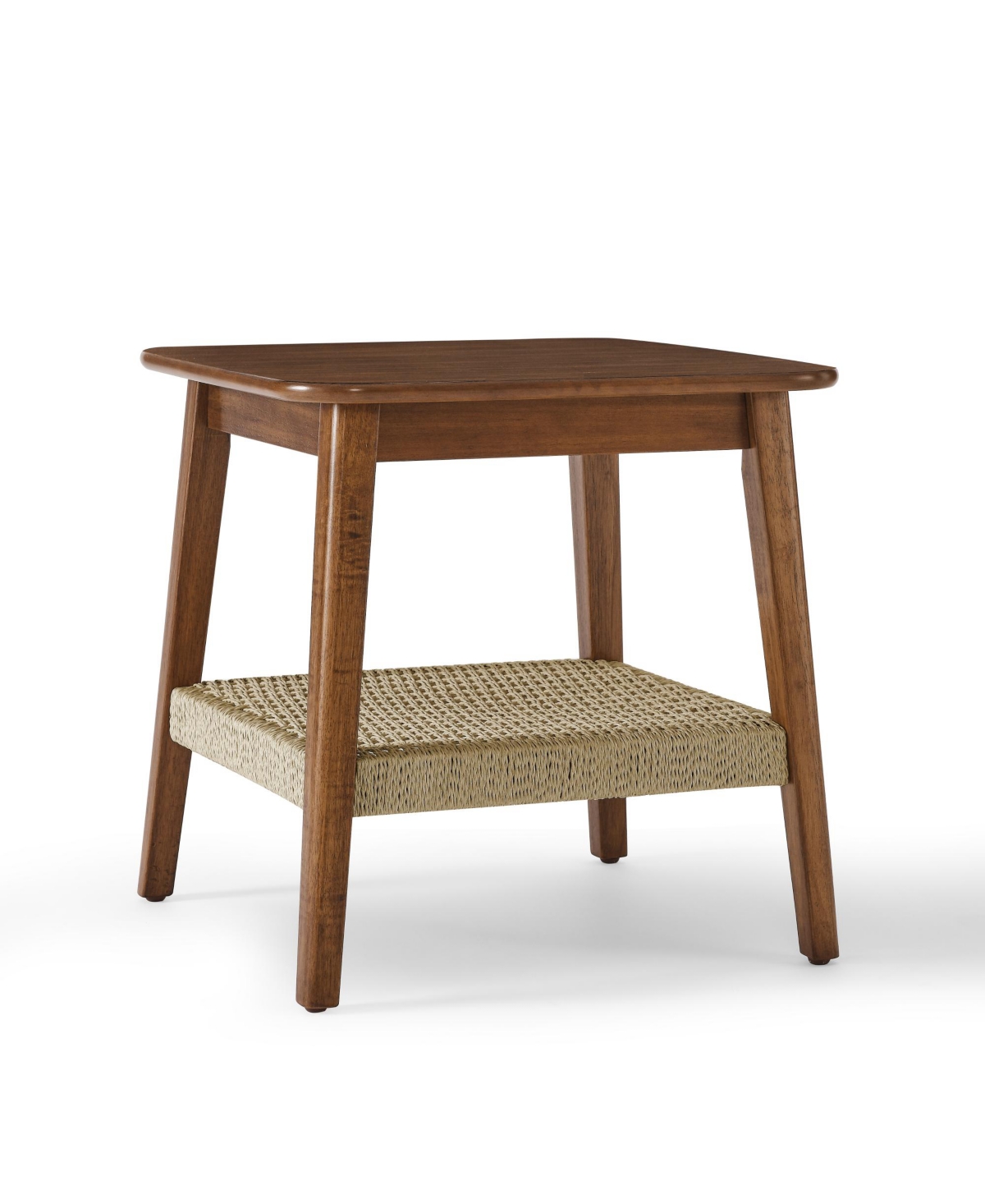 Rainsken 23" Square Wooden End Table with Woven Storage Shelf, Mid-Century Bedside Table, Nightstand for Living Room, Bedroom