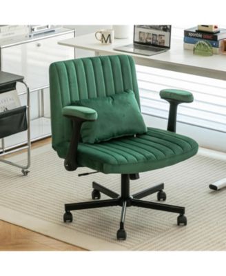 Linen Cross Legged Office Chair, with Adjustable Flip Armrest, for Home Office, Apartment, Criss Cross Chair for Meditation, Makeup