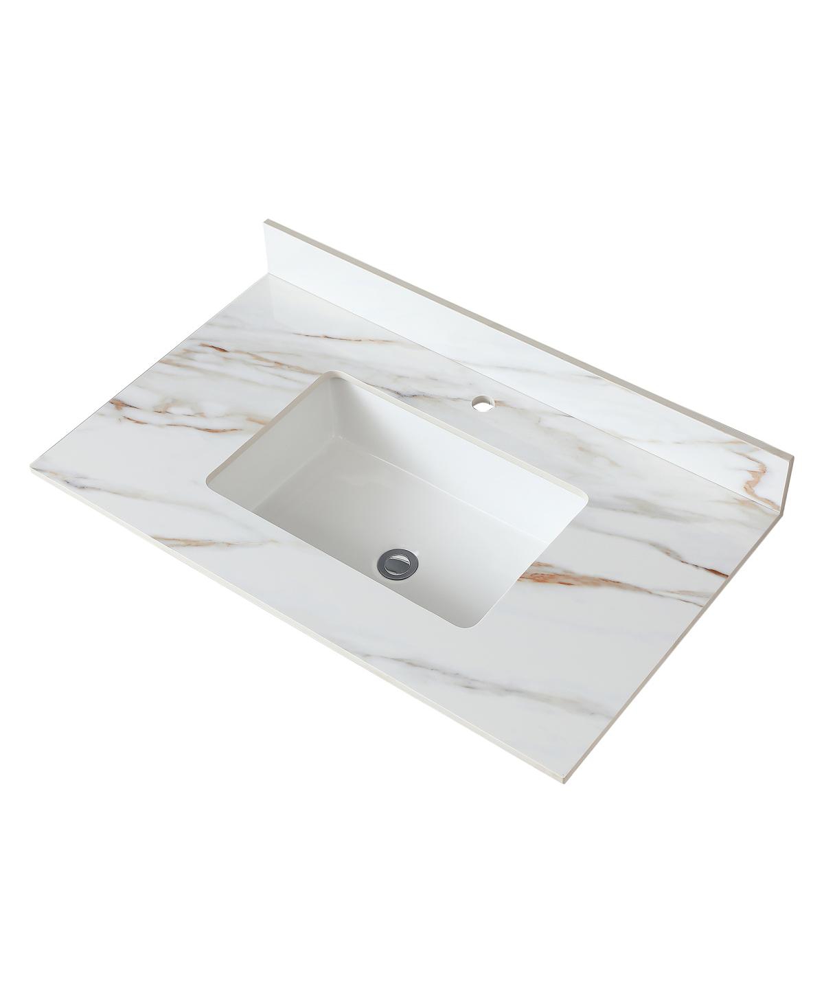 Sillysis Sintered Stone Bathroom Vanity Top with Ceramic Sink, Carrara Marble Look, 4" Backsplash, Water Stain and Scratch Resistant