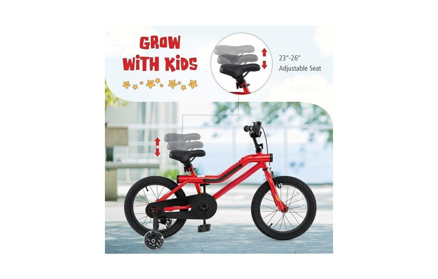 Детская игрушка HONGGE 16 Inches Kids' Bike with LED Lights, Training Wheels & Adjustable Seat, Ages 4-7, цвет: Красный — фото 5