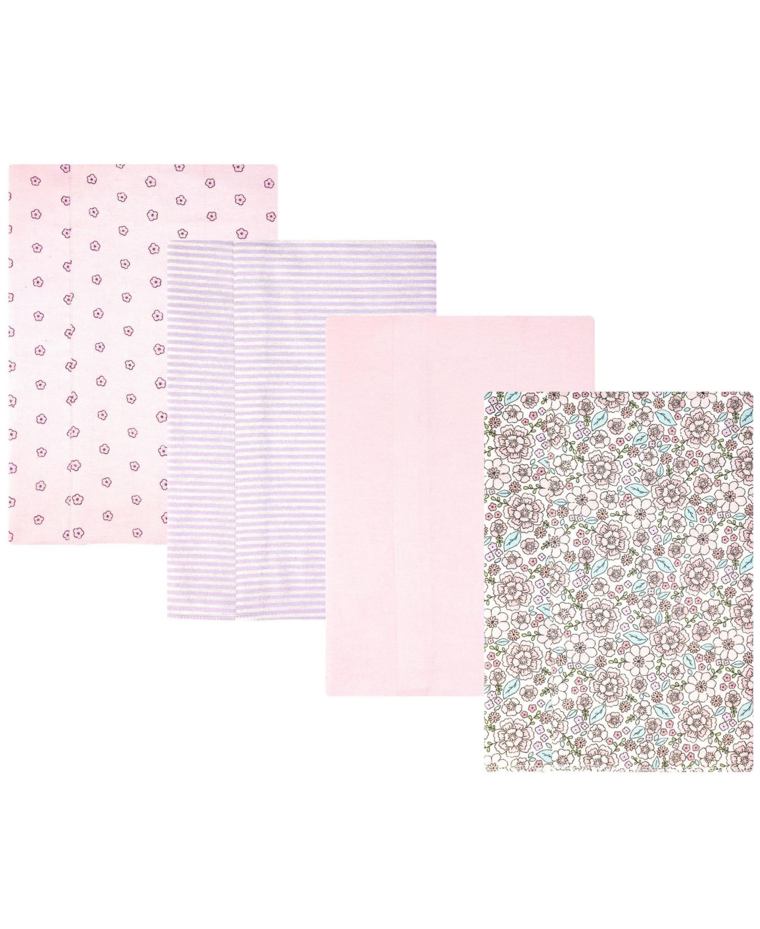 Girl Cotton Poly Flannel Burp Cloths 4-Pack, Outline Floral