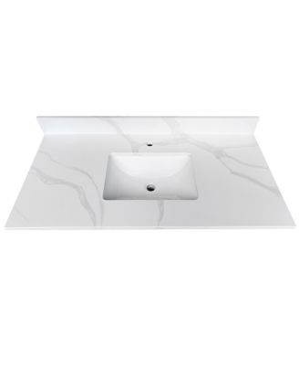 Quartz Bathroom Vanity Top with Undermount Sink, Carrara Style, 4" Backsplash, 1 Faucet Hole, 31/37/43 Inch, Modern Luxury Design