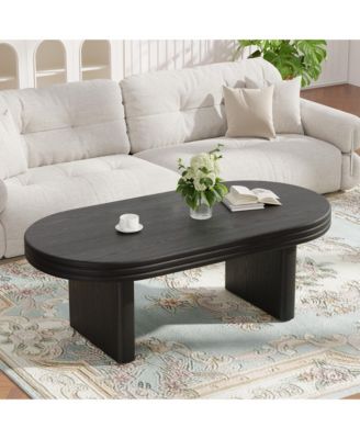 Farmhouse Coffee Table, 47" Wooden Oval Accent Center Table with Thick Base, Modern Low Tea Table for Living Room, Apartments