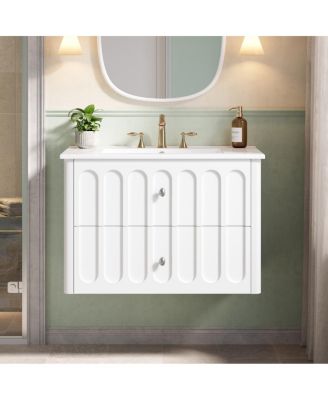 30 Inch Floating Bathroom Vanity with Sink, Modern Wall Mounted Cabinet, Soft Close Drawers, Space Saving Storage