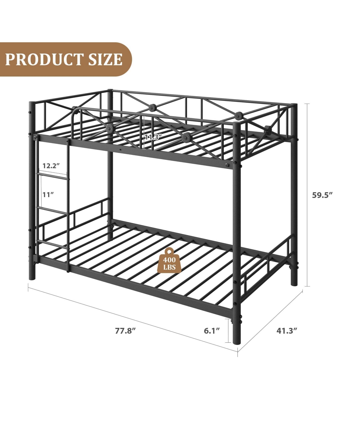 homfan Twin Over Metal Bunk Bed with Floral Design, Safety Guardrails, Space-Saving Steel Frame for Bedroom or School
