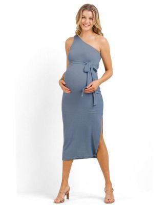 Women's Maternity Ribbed One Shoulder Bodycon Midi Dress