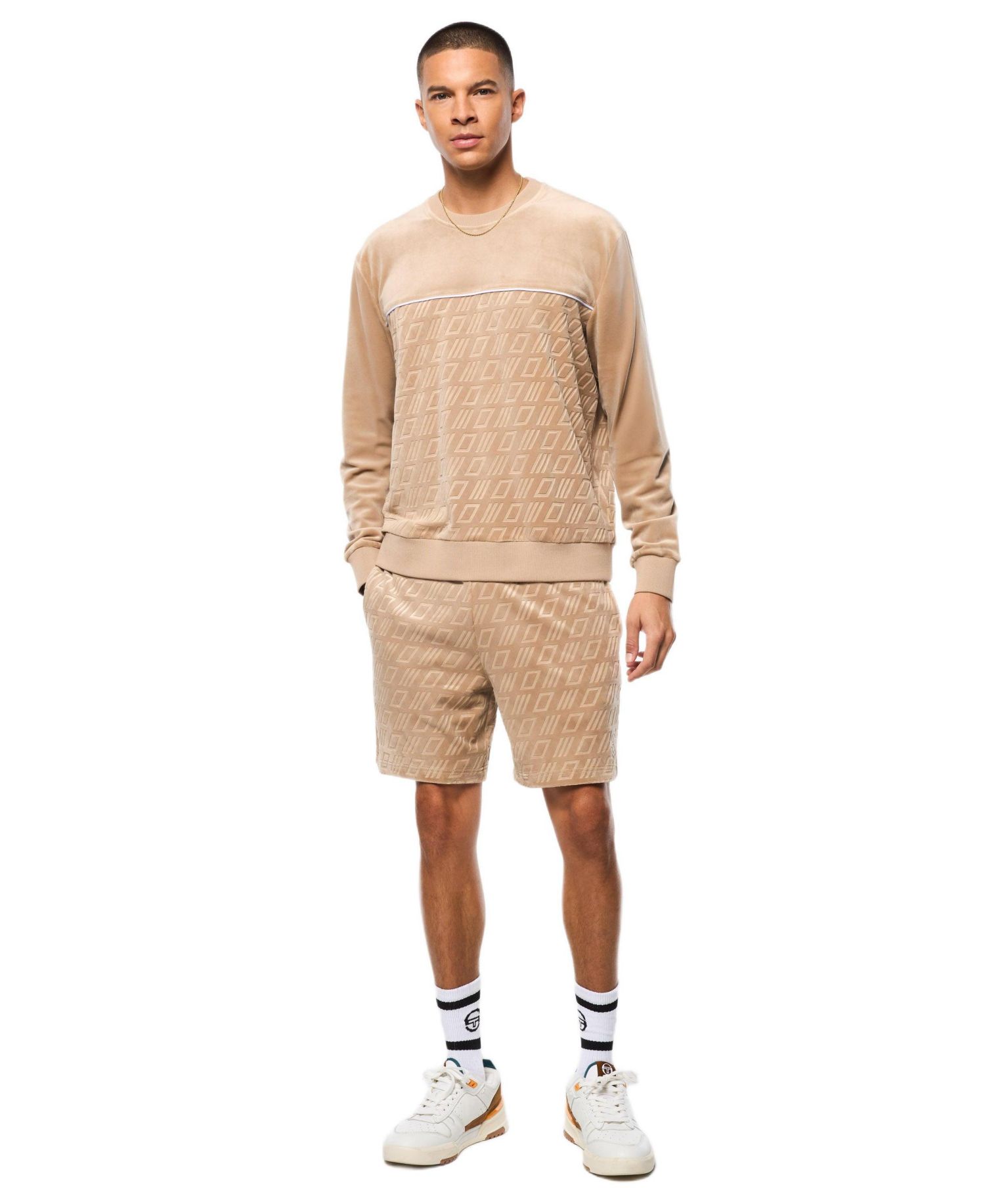 Men's Bandiera Debossed Velour Crewneck