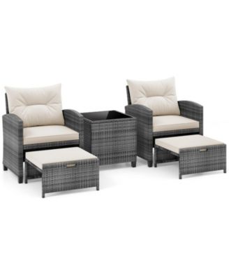 5-Piece Wicker Patio Set with Ottomans and Glass-Top Table