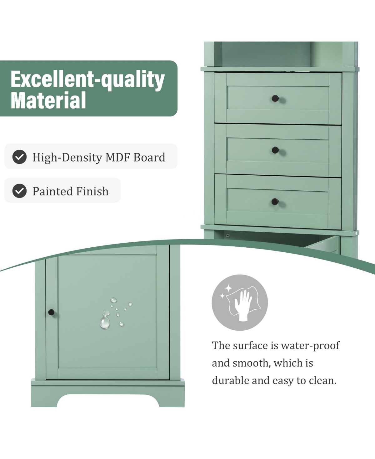 Midola Triangle Tall Cabinet with 3 Drawers and Adjustable Shelves for Bathroom, Kitchen or Living Room, Mdf Board with Painted Finish