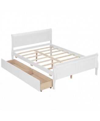 Wooden Bed Frame with Built-In Storage Drawers and Footboard
