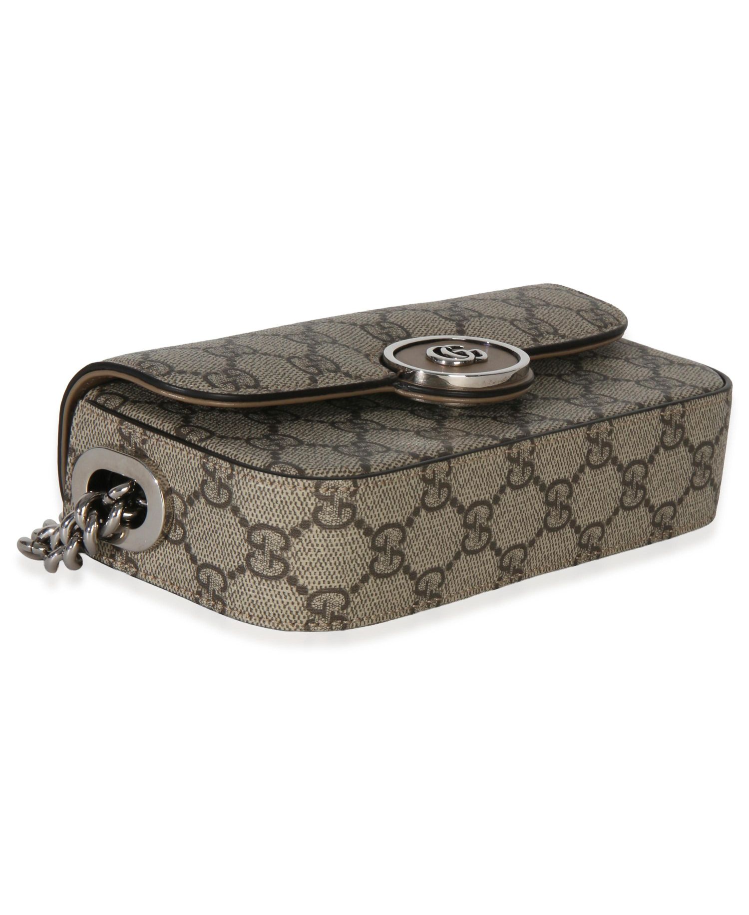 Beige Ebony GG Supreme Senna Petite GG Top Handle Chain Shoulder Bag