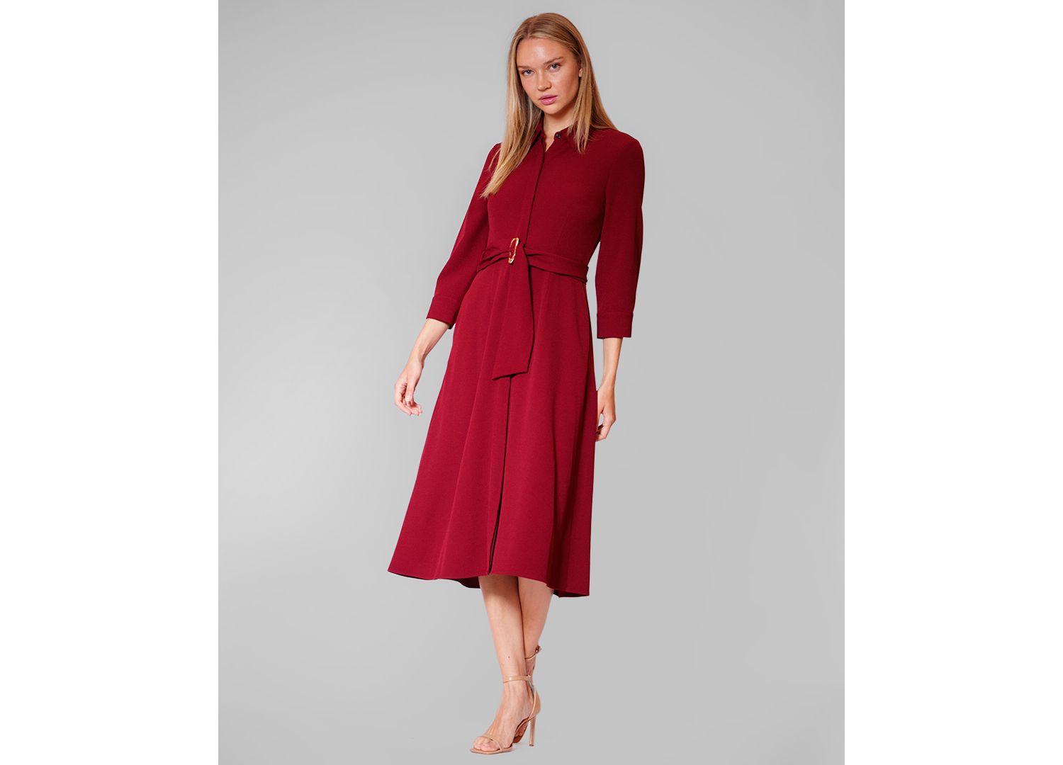 Women's Long-Sleeve Belted Shirt Dress