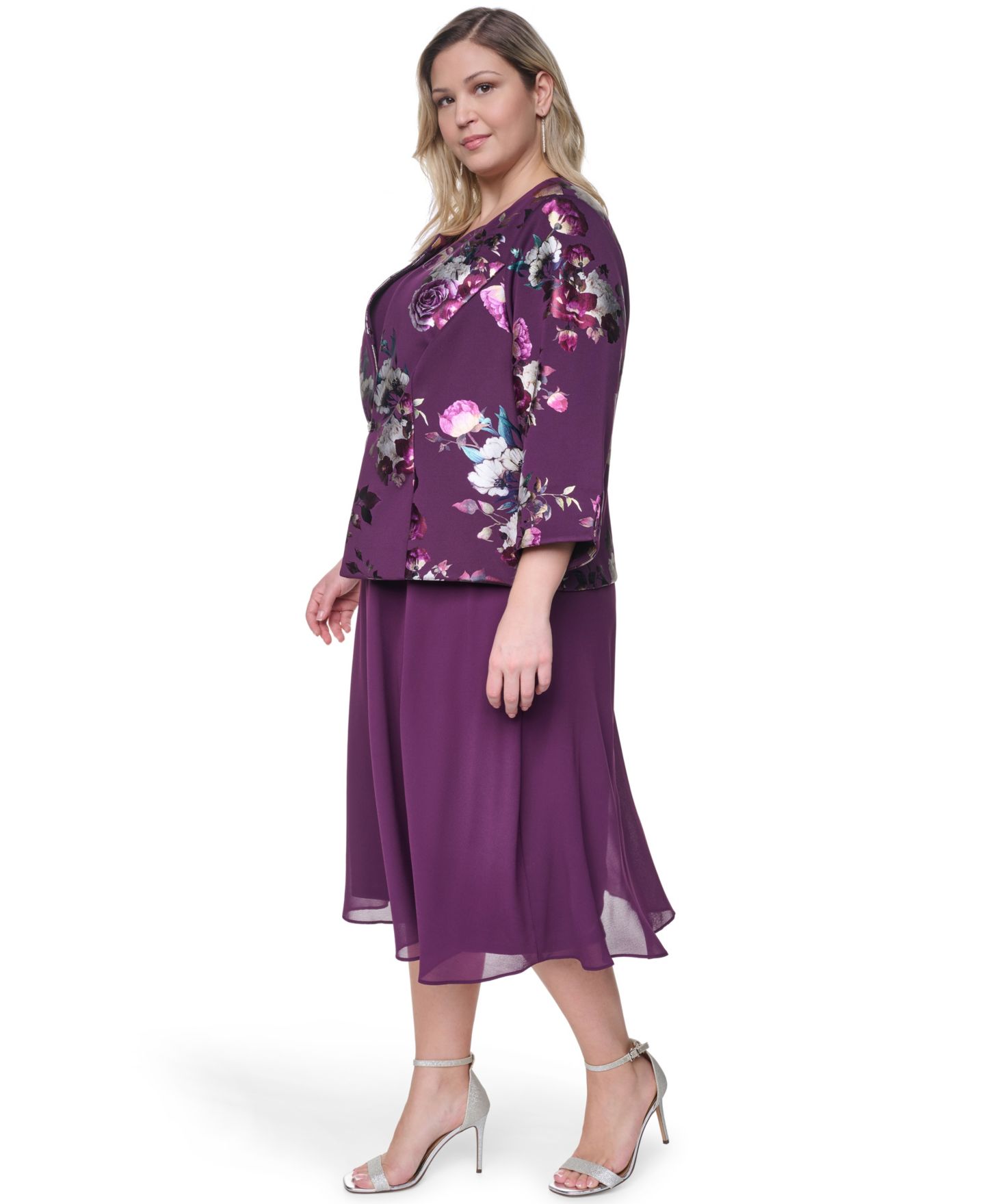 Женские платья Jessica Howard Plus Size Padded Removable Jacket & Sleeveless Dress, 2-Piece Set, цвет: Сливовый — фото 3