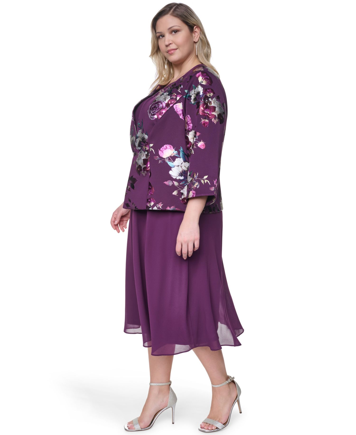 Plus Size Padded Removable Jacket & Sleeveless Dress, 2-Piece Set