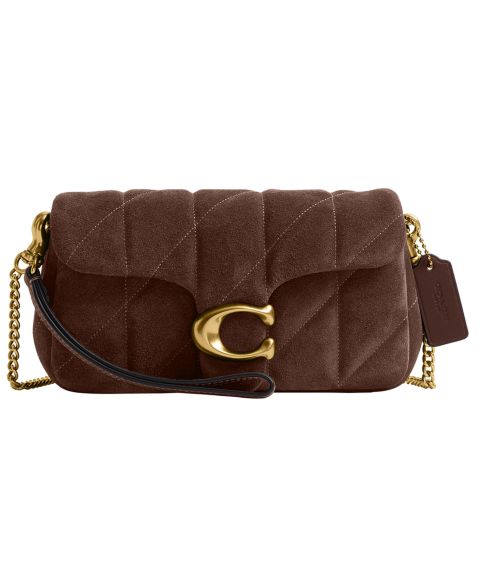 Женская сумка COACH Quilted Tabby Mini Suede Crossbody 19, цвет: Латунный / Шоколадный