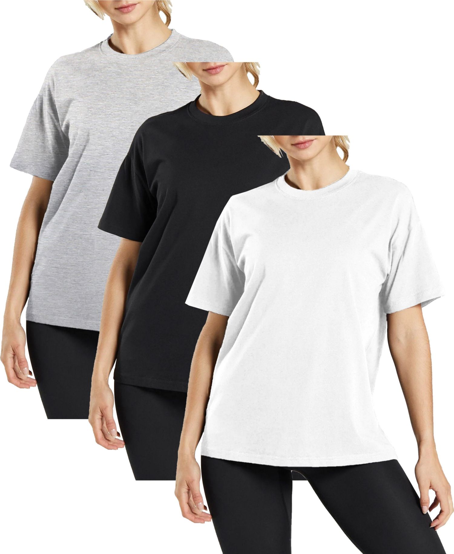 Women's Loose Fit Short Sleeve Crew Neck Solid Tee- 3 Pack