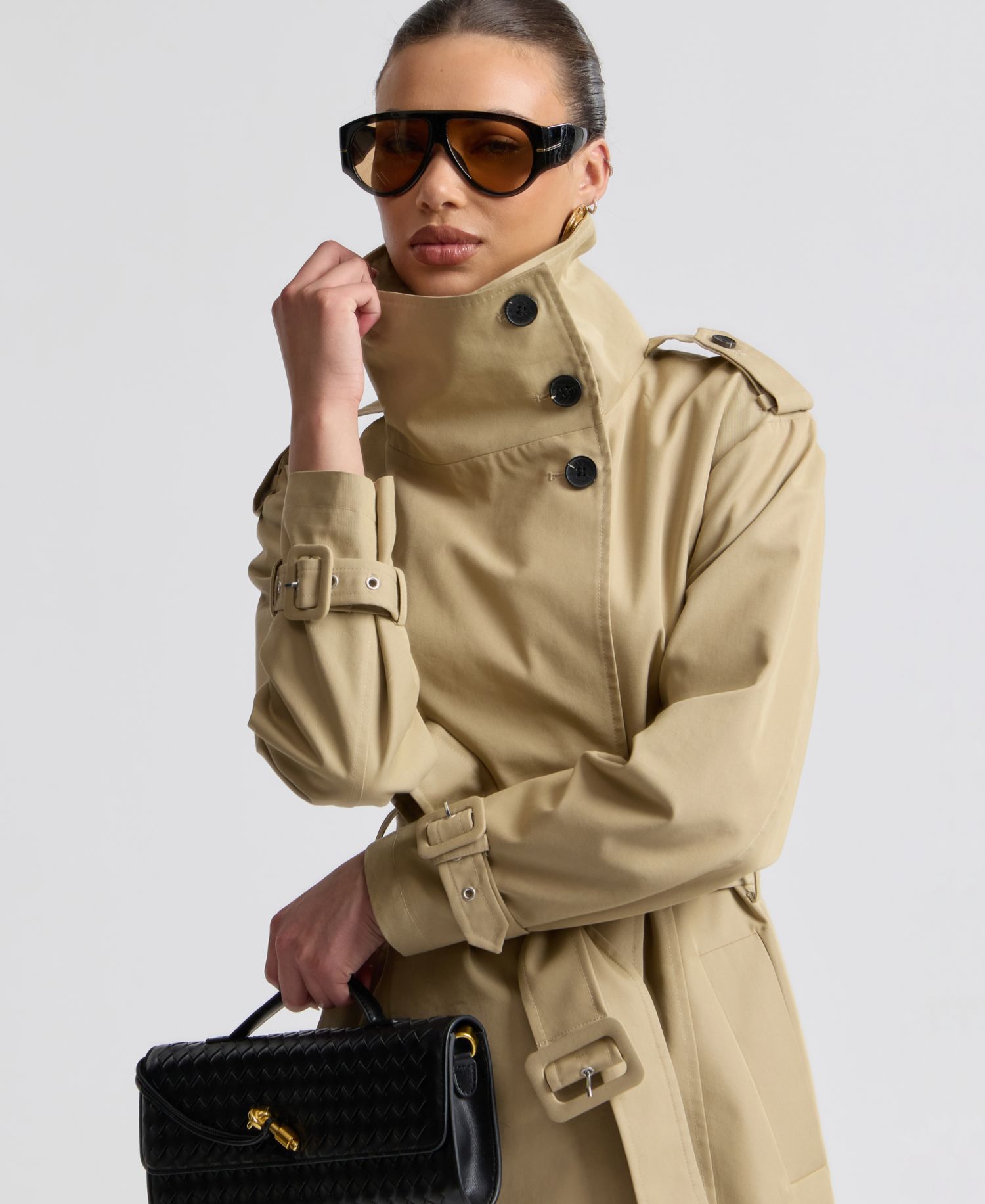 Women's Funnel Neck Slouchy Trench Coat