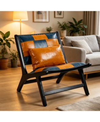 PU Leather Accent Chairs, Wood Frame Armless Chair, Mid Century Side Chair Indoor, for Living Room Bedroom Sunroom Outdoor