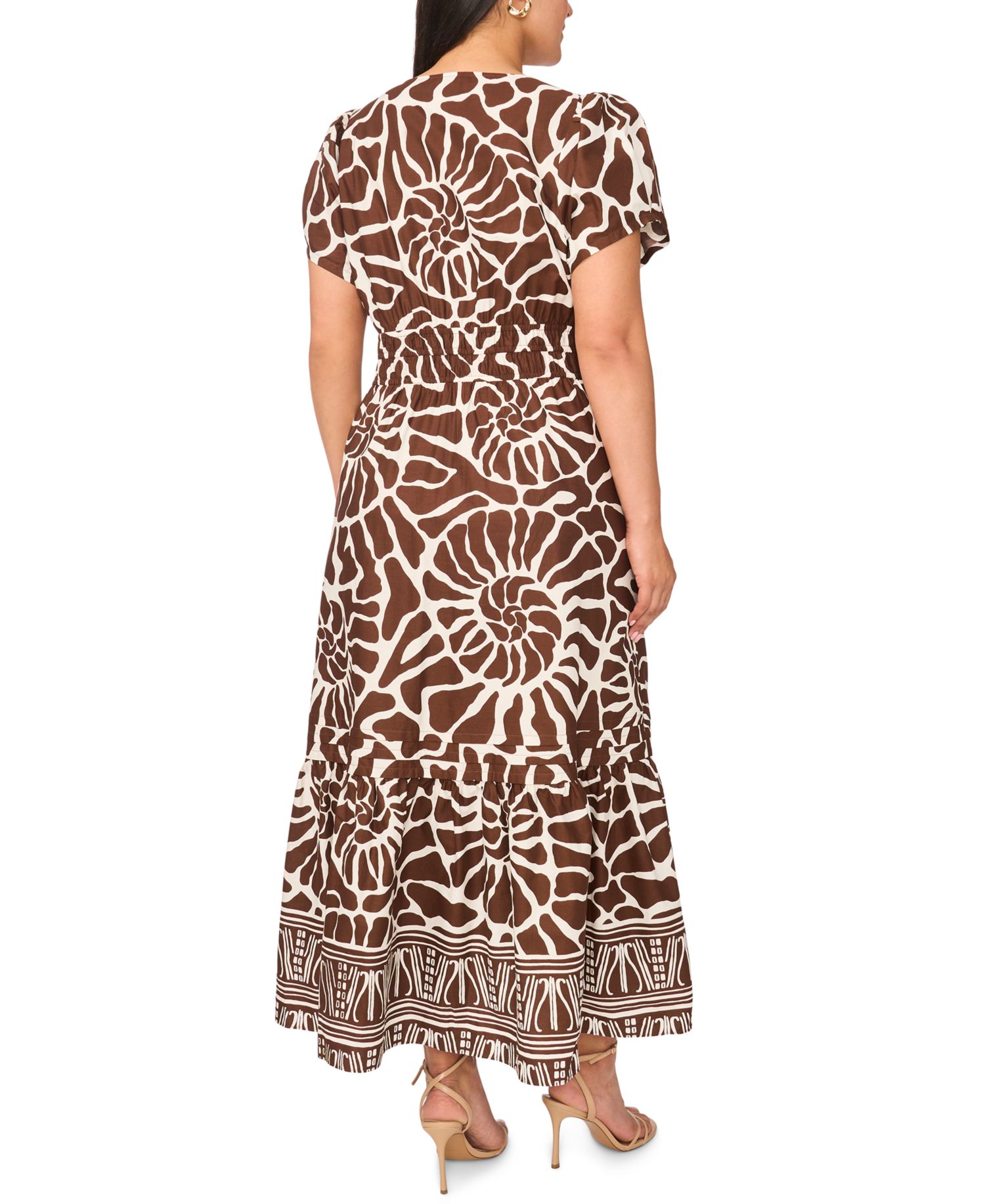 Plus Size Printed Split-Neck Tiered Cotton Maxi Dress