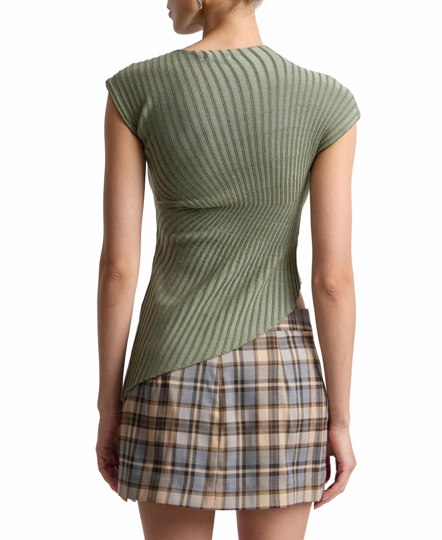 Женский топ Avec Les Filles Radial Rib Sleeveless Asymmetric, цвет: Оливковый разноцветный — фото 5