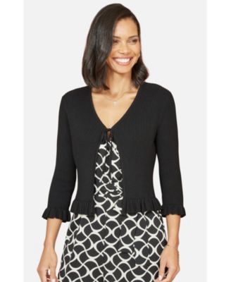 Women's Tie Front Frilled Hem Ribbed Cardigan