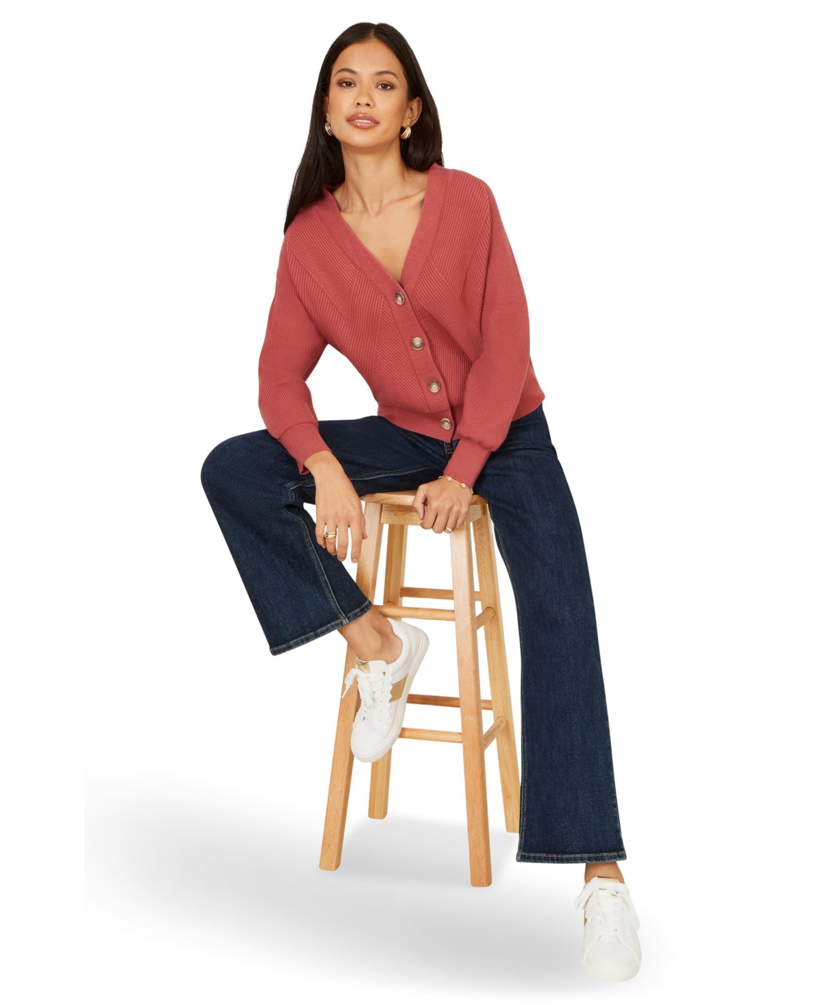 Yumi Women's Relaxed Fit With Stitch Detail Cardigan