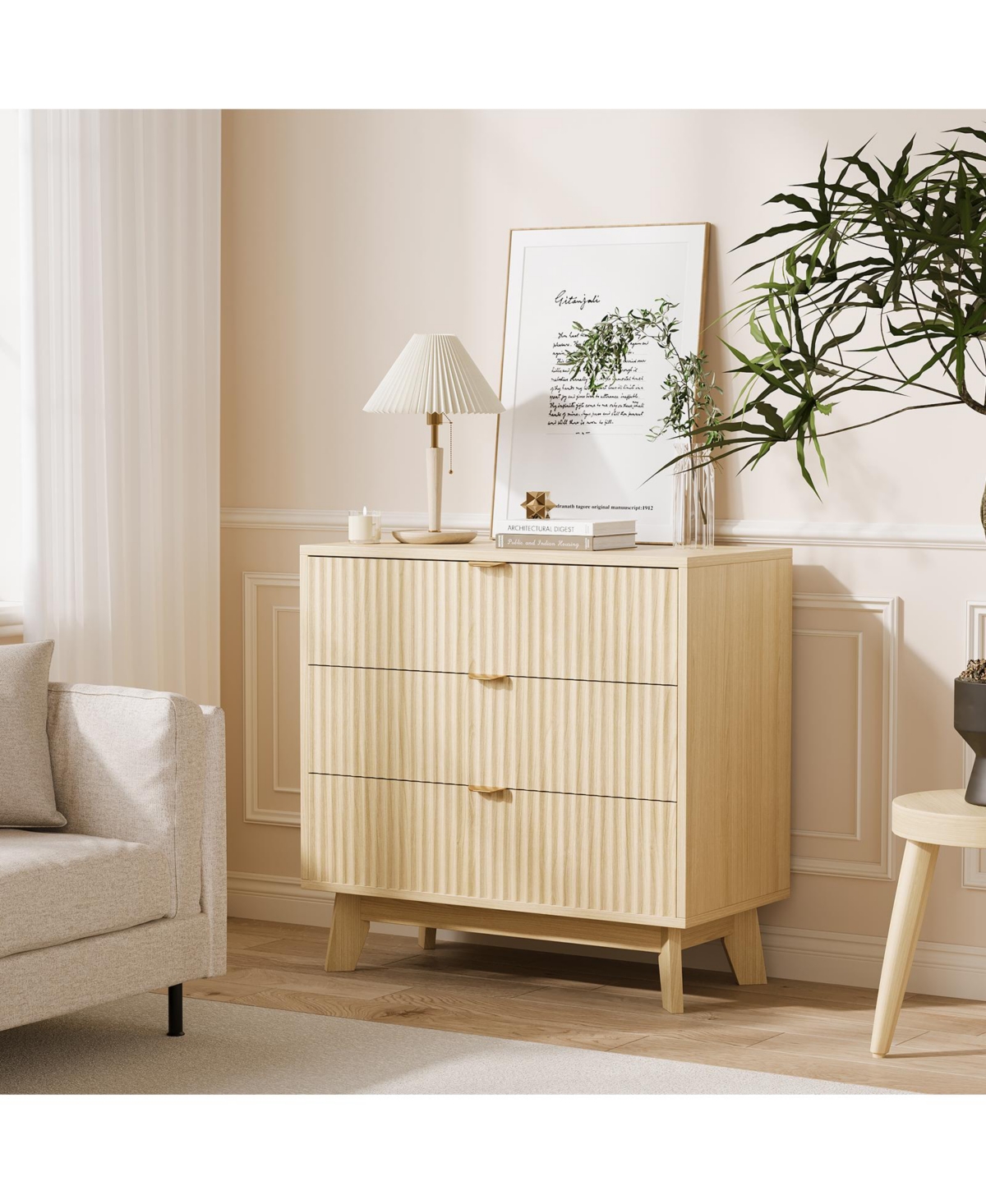 homfan Modern Fluted 3-Drawer Dresser